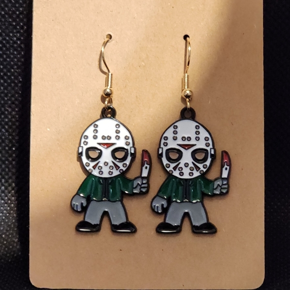 Jason Voorhees Metal Enamel Dangle Earrings, Friday The 13th, Zinc Alloy - Picture 3 of 3